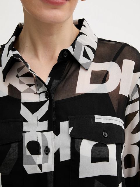 Dkny koszula damska kolor czarny relaxed z kołnierzykiem klasycznym P4RA6FXZ