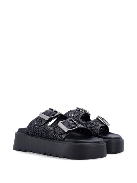 Casadei Birkly plaid-embellished platform sandals - Black
