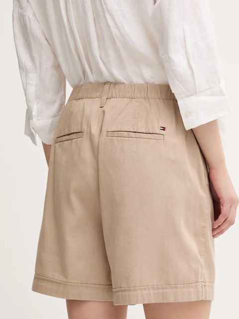 Tommy Hilfiger szorty damskie kolor beżowy gładkie high waist WW0WW44762