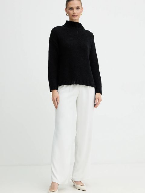 Marella sweter z dodatkiem wełny Emme by Marella damski kolor czarny ciepły z półgolfem 2525366082200