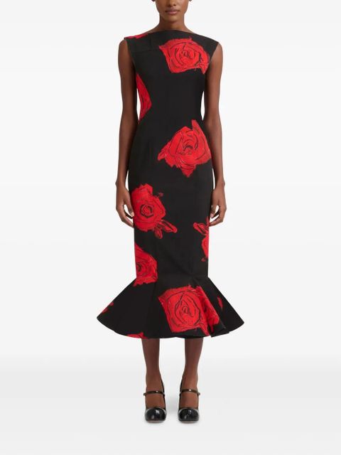 Marni rose-printed mermaid dress - Black