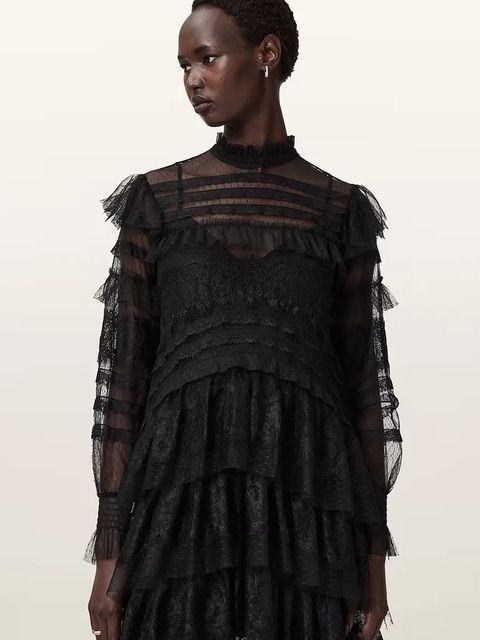 AllSaints sukienka kolor czarny maxi prosta W182DD