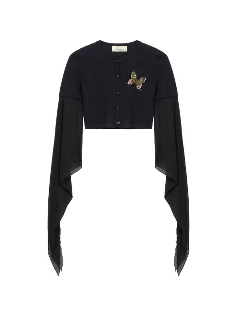 Blumarine butterfly-appliqué flared-sleeve cardigan - Black - zdjęcie produktu nr 1