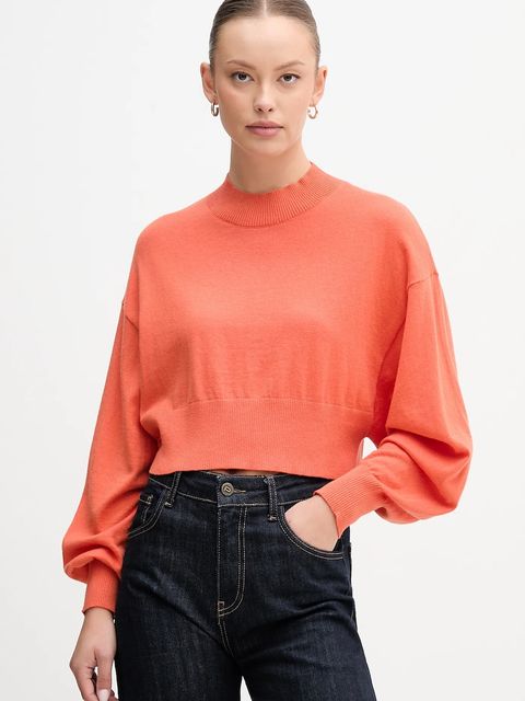 United Colors of Benetton sweter z dodatkiem wełny damski kolor pomarańczowy lekki z półgolfem 1Y6SD2041