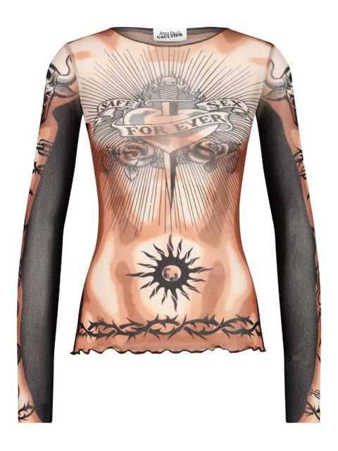 Jean Paul Gaultier long-sleeves tattoo-print top - Neutrals - zdjęcie produktu nr 1