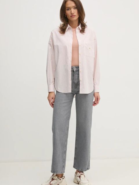 Calvin Klein Jeans koszula bawełniana damska kolor czerwony relaxed z kołnierzykiem klasycznym J20J224436