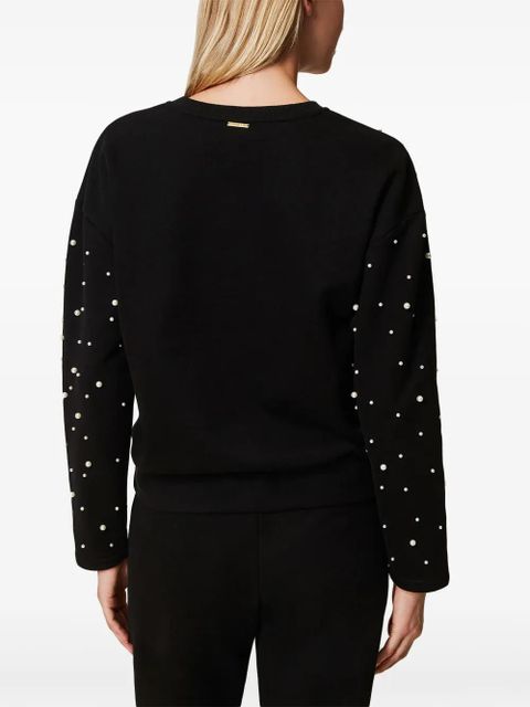 TWINSET pearl-embellished crew-neck sweatshirt - Black