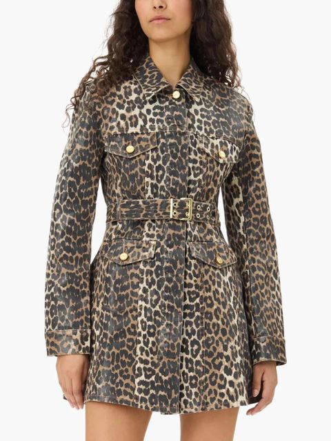 GANNI leopard-print denim dress - Brown