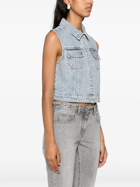 Self-Portrait rhinestoned denim vest - Blue
