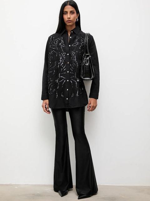 Answear.LAB koszula bawełniana damska kolor czarny regular z kołnierzykiem klasycznym