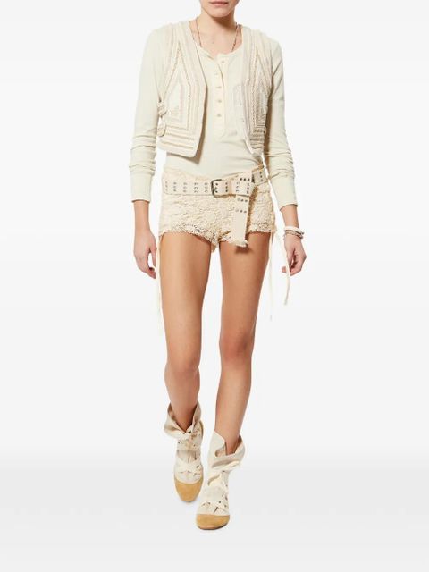 ISABEL MARANT Yeliz floral-details mini cotton shorts - Neutrals - zdjęcie produktu nr 2