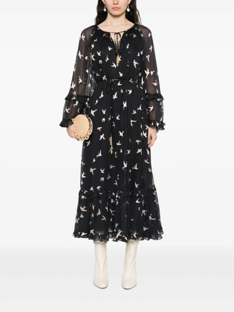 ZIMMERMANN bird-print ruffled dress - Black