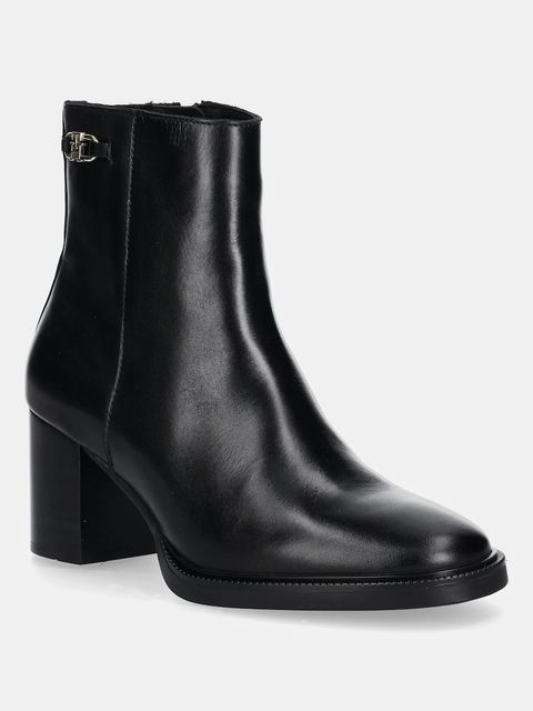 Tommy Hilfiger botki skórzane STACKED HEEL LEATHER ANKLE BOOT damskie kolor czarny na słupku FW0FW08864 - zdjęcie produktu nr 1