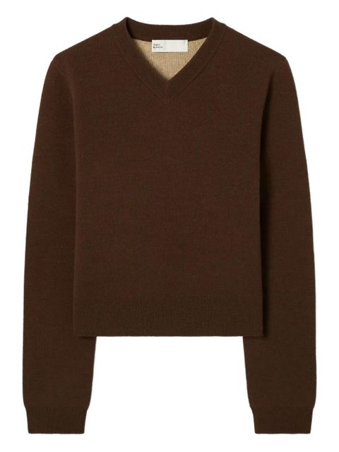 Tory Burch V-neck wool-cashmere blend sweater - Brown - zdjęcie produktu nr 1