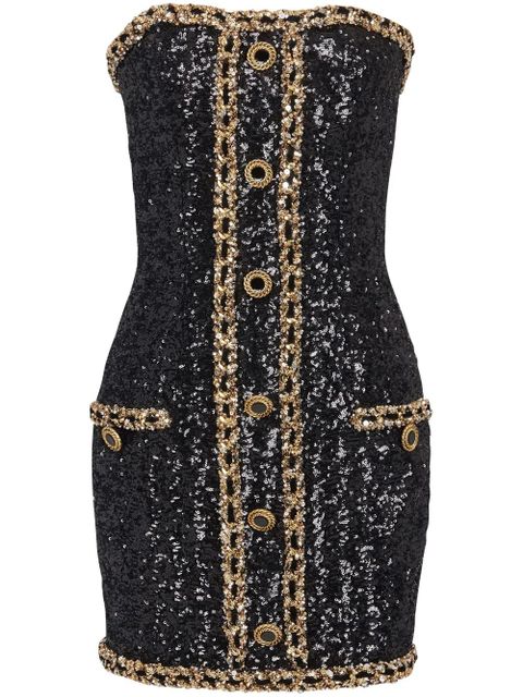 Balmain sequin-embellishment bustier minidress - Black - zdjęcie produktu nr 1