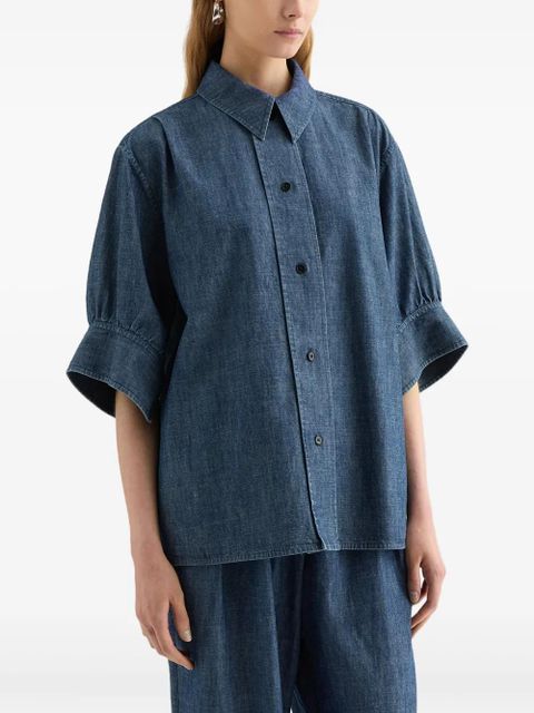 Jil Sander gathered-sleeve chambray shirt - Blue - zdjęcie produktu nr 2