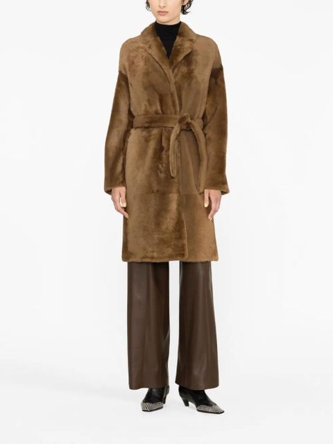 Yves Salomon shearling belted single-breasted coat - Brown - zdjęcie produktu nr 2