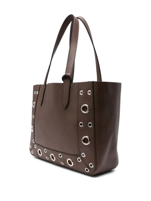 Valentino Garavani metallic-eyelet leather tote bag - Brown
