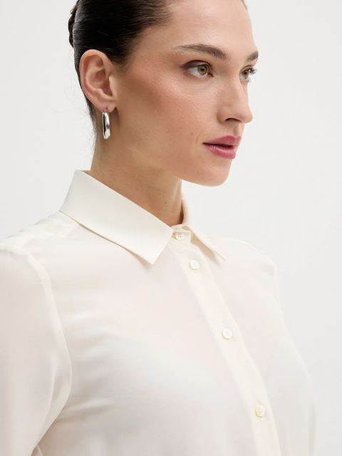 Weekend Max Mara koszula jedwabna CURVONE damska kolor beżowy regular z kołnierzykiem klasycznym 2615111121600