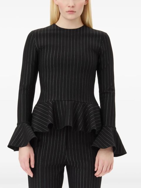 GANNI pinstriped peplum blouse - Black