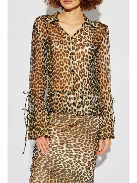 GANNI animal-print long-sleeve blouse - Neutrals