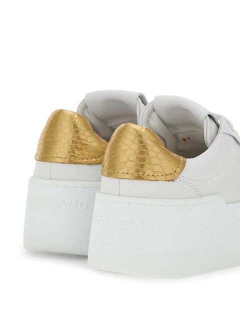 Ferragamo Wedge logo-patch leather sneakers - White
