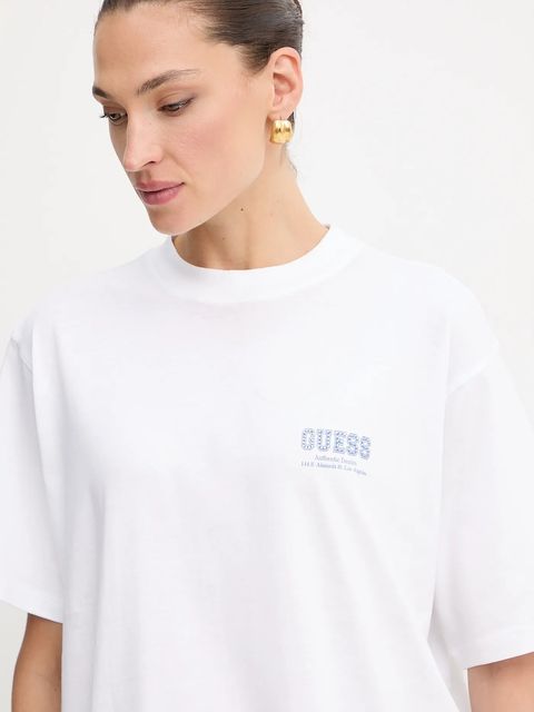Guess t-shirt bawełniany damski kolor biały W5YI10 JA914