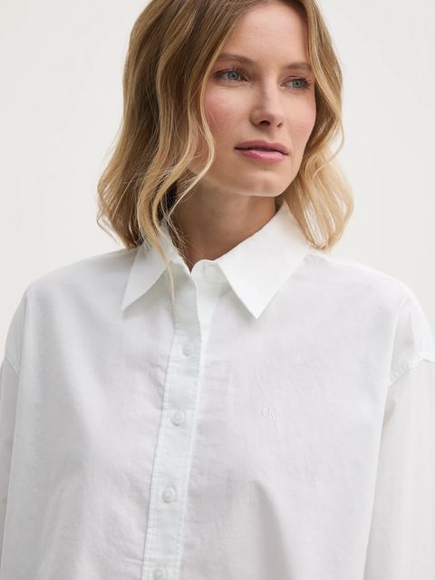 Calvin Klein Jeans koszula bawełniana damska kolor biały relaxed z kołnierzykiem klasycznym J20J225079