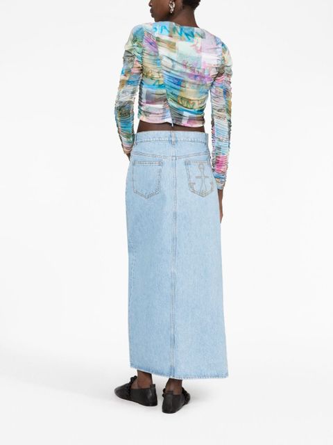 GANNI Wild Orchid-print mesh top - Blue