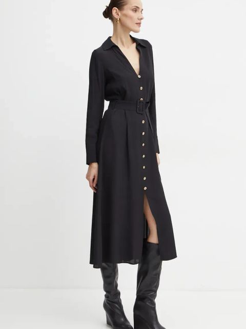 Twinset sukienka kolor czarny midi rozkloszowana 242TT2320