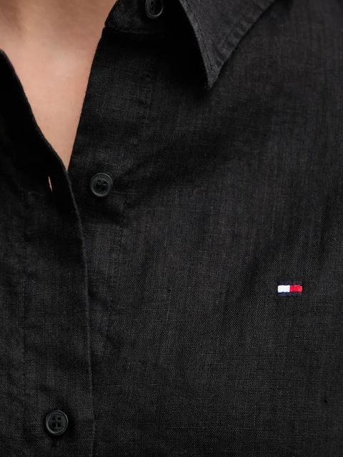 Tommy Hilfiger koszula lniana damska kolor czarny relaxed z kołnierzykiem klasycznym WW0WW46169