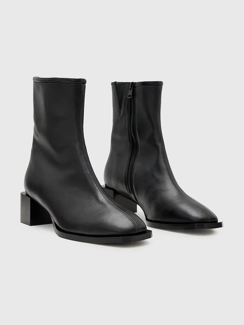AllSaints botki skórzane Avril Boot damskie kolor czarny na słupku W013FC - zdjęcie produktu nr 2