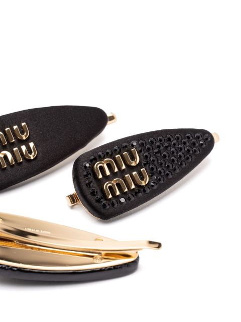 Miu Miu logo-lettering hair clip (set of three) - Black - zdjęcie produktu nr 2
