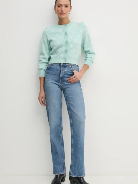 Guess kardigan z domieszką wełny SARAH kolor turkusowy W4BR0D Z3JD2