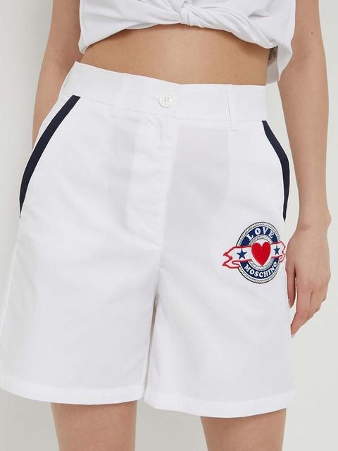 Love Moschino szorty bawełniane kolor biały z aplikacją high waist