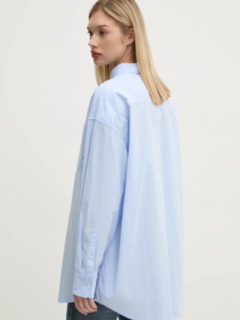 Tommy Jeans koszula bawełniana damska kolor niebieski relaxed z kołnierzykiem klasycznym DW0DW19357