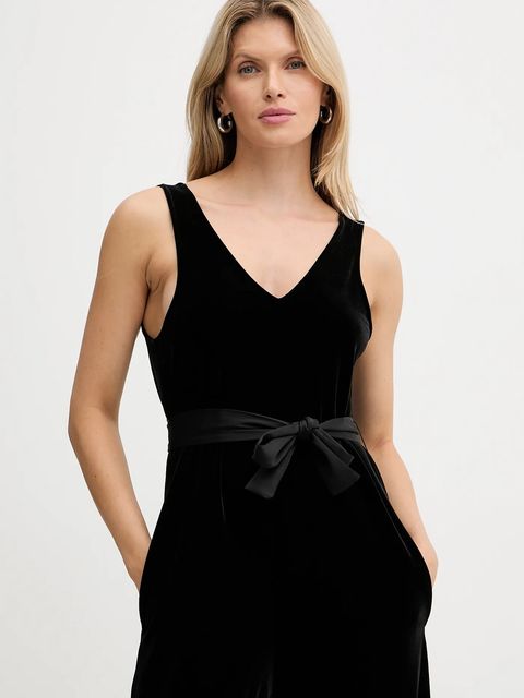 Armani Exchange kombinezon welurowy kolor czarny z dekoltem w szpic XW000976 AF16147 - zdjęcie produktu nr 2