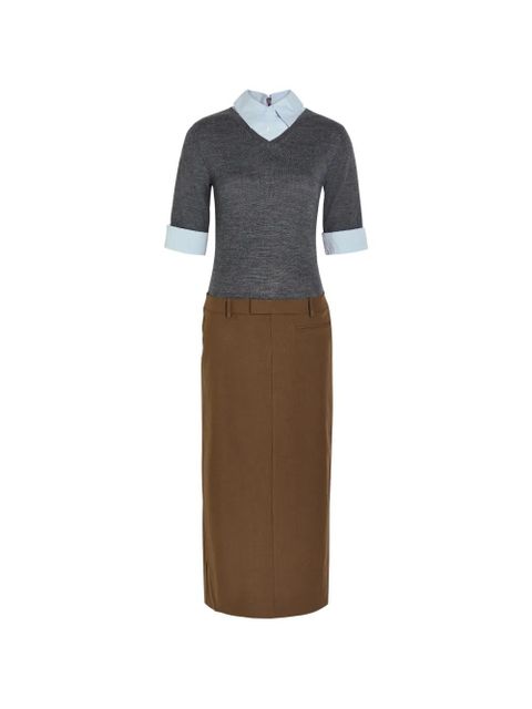 STAUD Geo layered woven midi dress - Brown - zdjęcie produktu nr 2