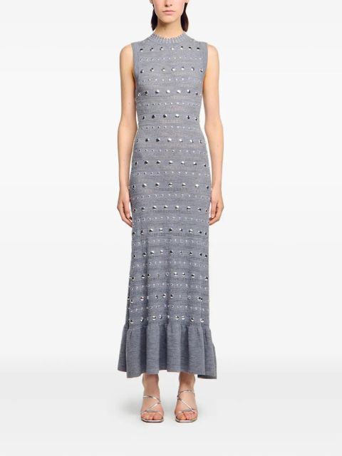 SANDRO metal-studded ruffled knitted dress - Grey