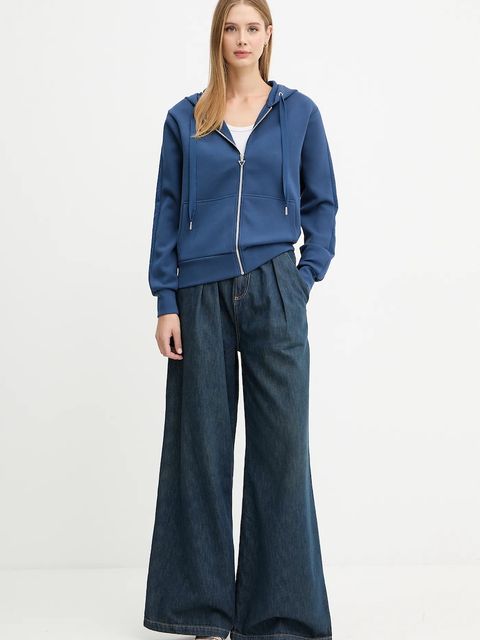 Guess bluza damska kolor niebieski z kapturem z aplikacją W5YQ05 KBYE2