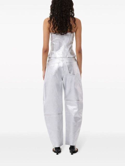 GANNI foiled-finish organic-cotton denim top - Silver