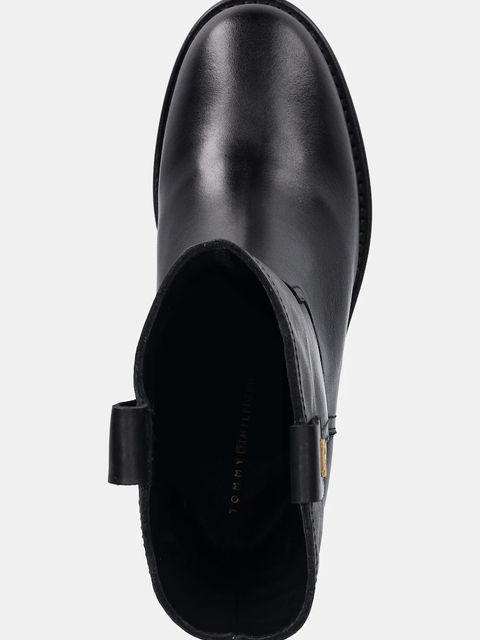 Tommy Hilfiger botki skórzane RIDING LTHR MID BOOT BLOCK HEEL damskie kolor czarny na słupku FW0FW08776