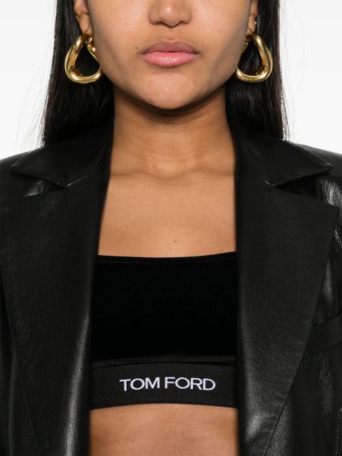 TOM FORD logo-jacquard velvet bralette top - Black