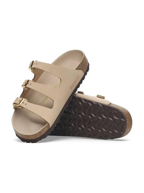 Birkenstock klapki nubukowe Florida HEX damskie kolor beżowy 1029480