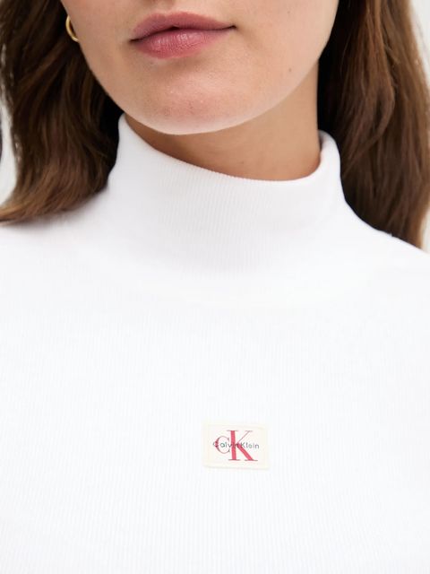 Calvin Klein Jeans longsleeve kolor biały z półgolfem LV047D203G