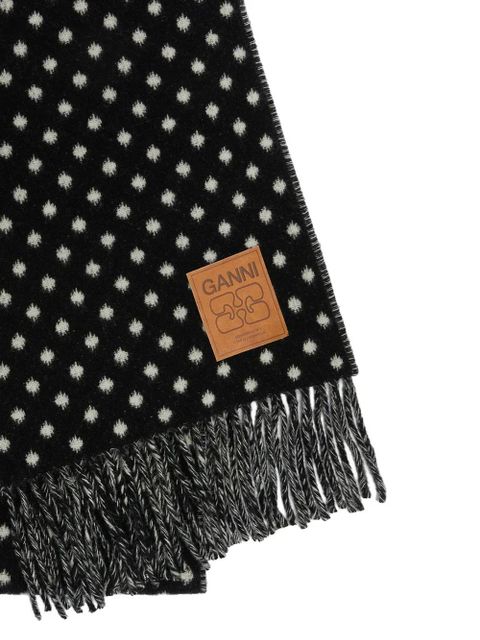 GANNI polka-dot fringed scarf - Black - zdjęcie produktu nr 2
