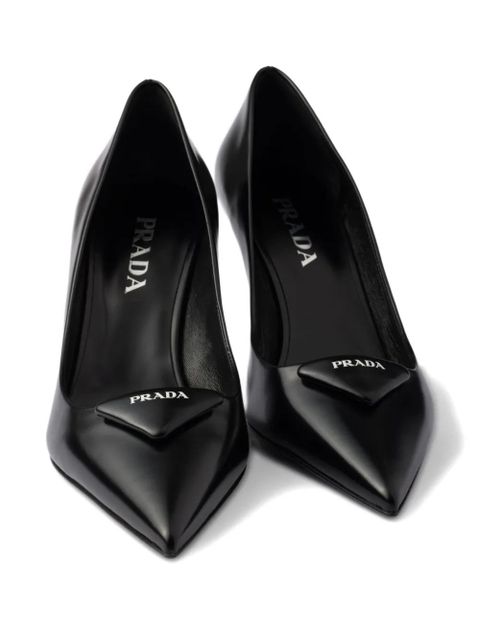 Prada 75mm triangle-logo leather pumps - Black