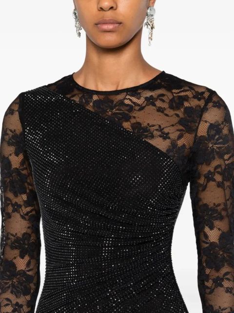 Self-Portrait rhinestone-embellished long-sleeve maxi dress - Black