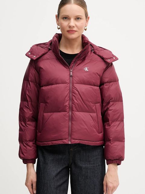 Calvin Klein Jeans kurtka puchowa kolor bordowy zimowa oversize LV047D501G