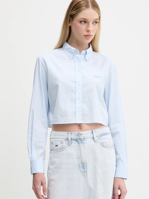 Tommy Jeans koszula bawełniana damska kolor niebieski slim z kołnierzykiem klasycznym DW0DW21400 - zdjęcie produktu nr 1